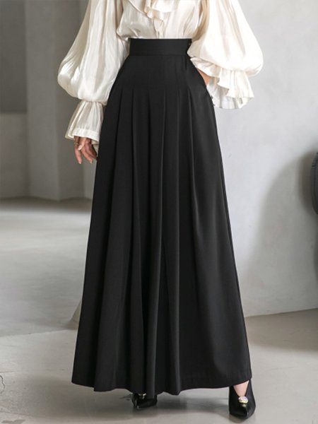 

Pockets Solid Elegant Skirt, Black, Maxi Skirts