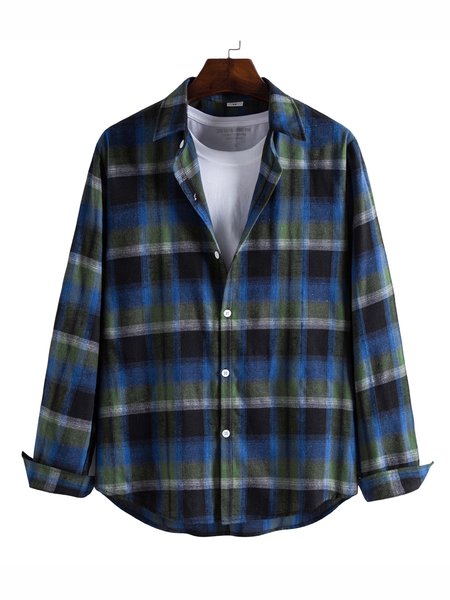 

Shirt Collar Plaid Shirts & Tops, Blue, Men's shirts