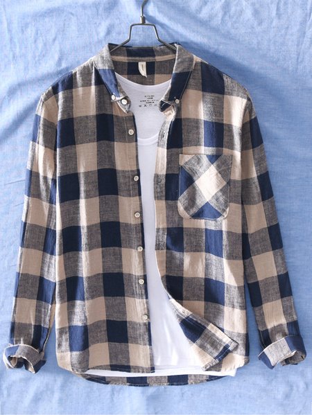 

Shirt Collar Cotton-Blend Vintage Shirts, Khaki, Men's Floral shirt