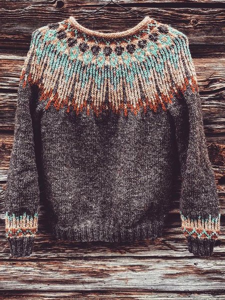 

Long Sleeve Vintage Crew Neck Cotton Sweater, Gray, Knitwear & Sweaters