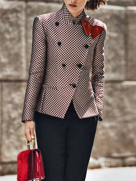 

Checkered/Plaid Long Sleeve Blazer, As picture, Blazers