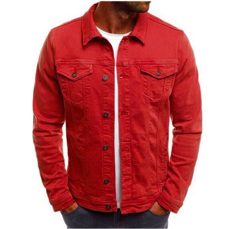 

Shirt Collar Denim Outerwear, Rose red, Outerwear