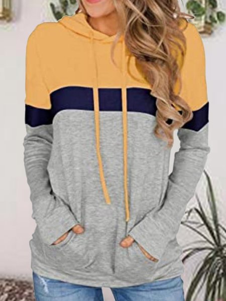 

Women's Casual Color Block Hoodies Tops Long Sleeve Drawstring Pullover Sweatshirts with Pocket, As picture, Hoodies&Sweatshirts