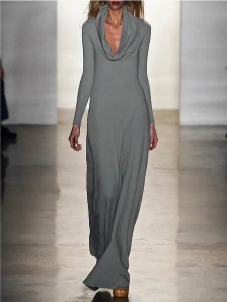 

Retro Collo ad anello Cocktail Maniche Lunghe Abito, Grigio, Maxi Dresses