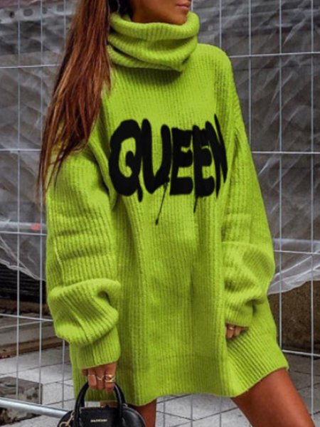 

Casual Letter Long Sleeve Sweater, Green, Pullovers