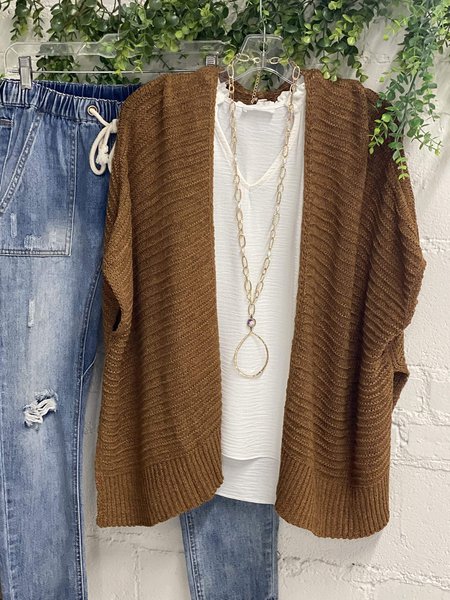 

Statement Long Sleeve Acrylic Shift Sweater coat, Coffee, Cardigans