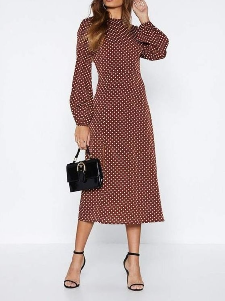 

Fall Crew Neck A-Line Long Sleeve Formal Lady Simple Dresses, As picture, Midi Dresses