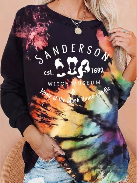 

Halloween Tie dye Long Sleeve Crew Neck Cotton-Blend Shift Sweatshirt, As picture, Hoodies&Sweatshirts