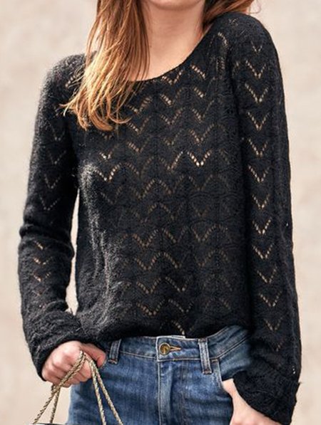 

Casuale Tinta unita Maglione, Nero, Sweater