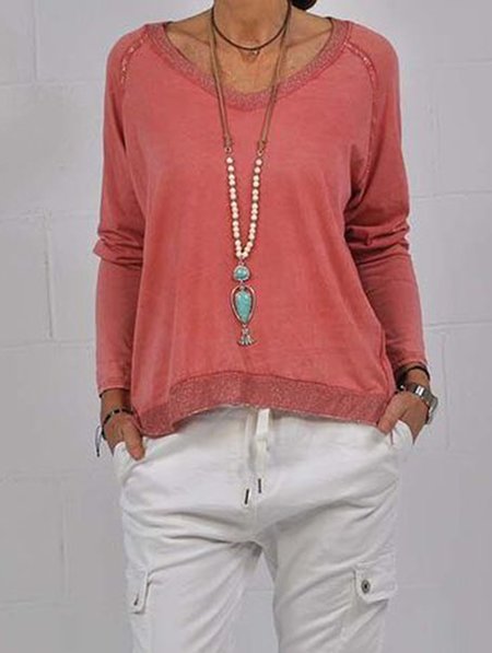 

Plain Casual Cotton-Blend Long Sleeve Sweatshirts, Pink, Hoodies & Sweatshirts