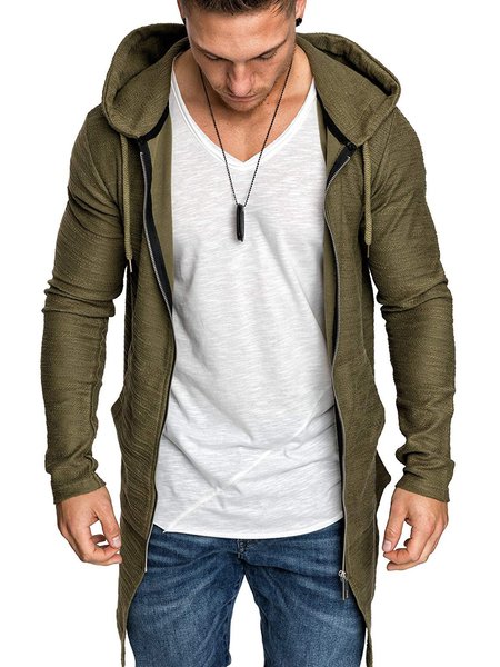 

Cotton Casual Hoodie Knit Coat, Army green, Coats