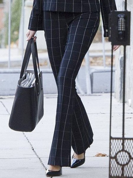 

Elegant Checkered/Plaid Pant, Black, Wide Leg Pants