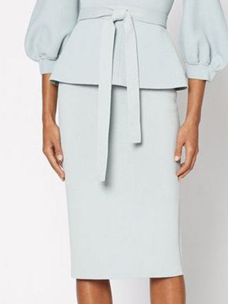 

Work Solid Sheath Skirt, Sky blue, Midi Skirts
