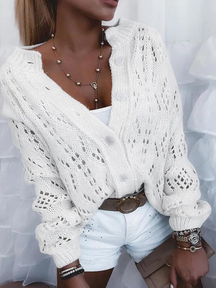 

Long Sleeve Plain Cotton-Blend Sweater Coat, White, Sweaters & Cardigans