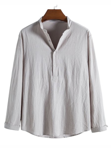 

Stand Collar Casual Shirts & Tops, Gray, Men's shirts