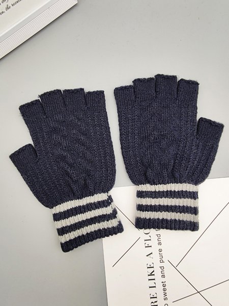

Cashmere Simple Striped Warm Knitted Gloves, Purplish blue, Women Gloves