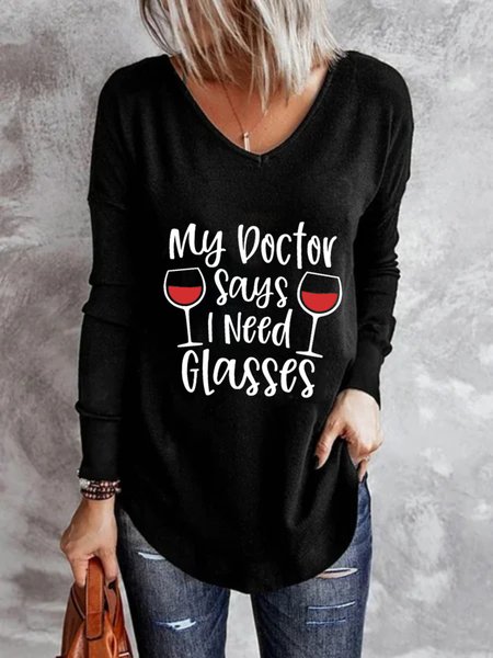 

Casual Long Sleeve V Neck Plus Size Printed Tops T-shirts, Black, Hoodies & Sweatshirts