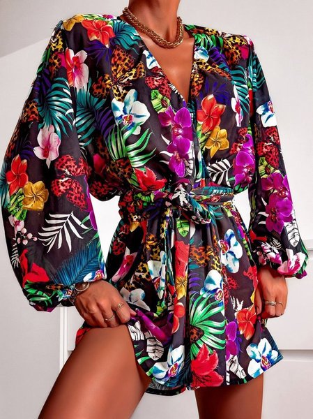 

Bishop Sleeve Vintage Cotton Blends Weaving Dress, Multicolor, Mini Dresses