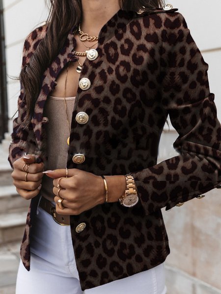 

Casuale Vintage Vintage Maniche Lunghe Giubbotto, Leopardo, Coats & Jackets