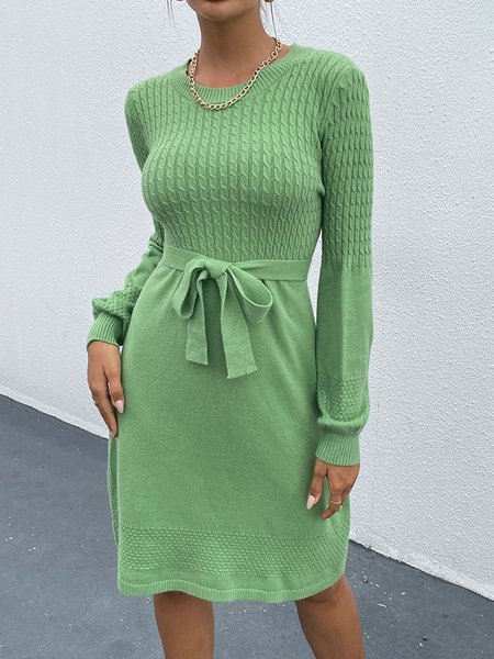 

Solid Scoop Neckline Elegant Dresses, Green, Casual Dresses