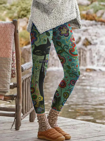 Zolucky Winter Animal Print Casual Leggings, Leggings