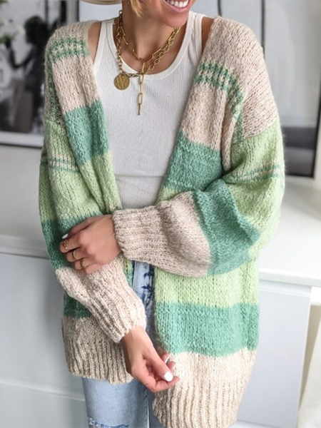 

Stripes Long Sleeve Acrylic Halter Outerwear, Stripe, Cardigans