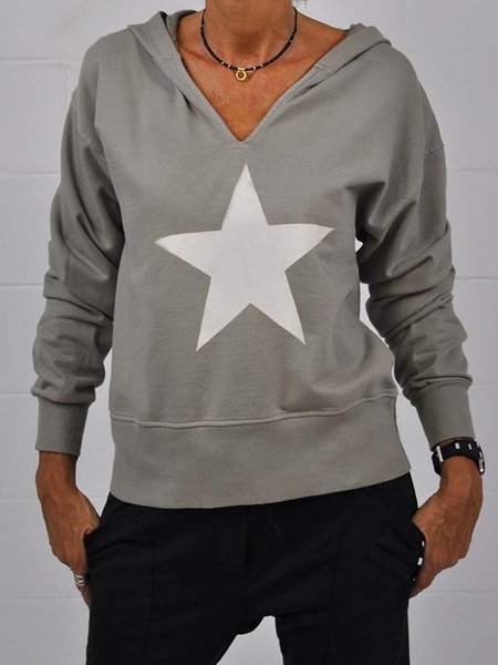 

Felpa con cappuccio Casuale Maniche Lunghe Stampato Felpa, Grigio, Blouses & Shirts