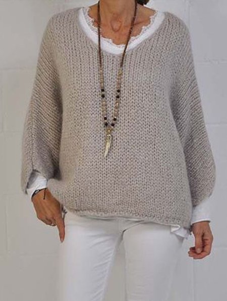 

Casual Long Sleeve V Neck Sweater, Khaki, Knitwear & Sweaters