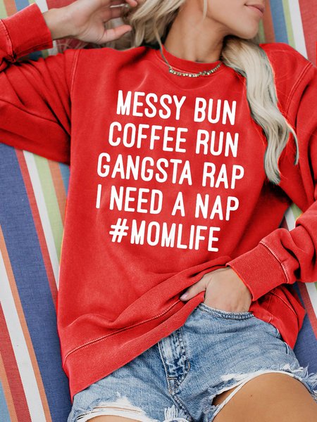 

Messy Bun Coffee run Gangsta Rap I Need A Nap Momlife Sweatshirt, Red, Hoodies&Sweatshirts