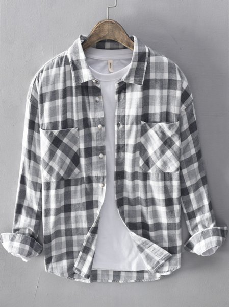 

Vintage Plaid Pockets Shirts & Tops, Black, Men's Floral shirt