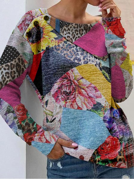 

Shawl Collar Long Sleeve Leopard Shirts & Tops, As picture, Blouses & Shirts