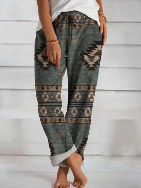 

Women's Aztec Print Casual Pants with Pockets, As picture, Pants