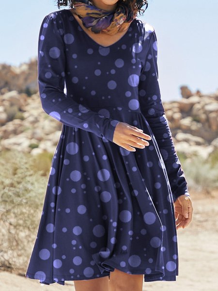 

Long Sleeve Geometric Shift Casual Knitting Dress, Blue, Dresses