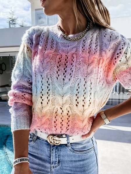 

Casual Acrylic Crew Neck Sweater, Multicolor, Sweaters