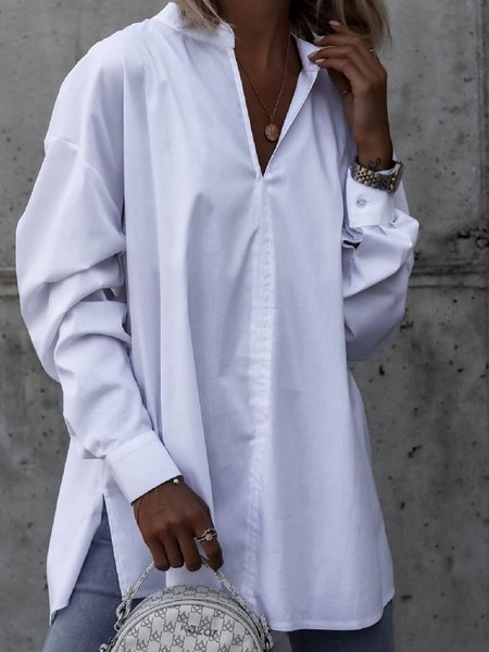 

Casuale Solido Maniche Lunghe Camicie & Top, Bianco, Blouses & Shirts