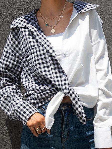 

New Vintage loose Lapel Plaid thin coat, Black-white, Jackets