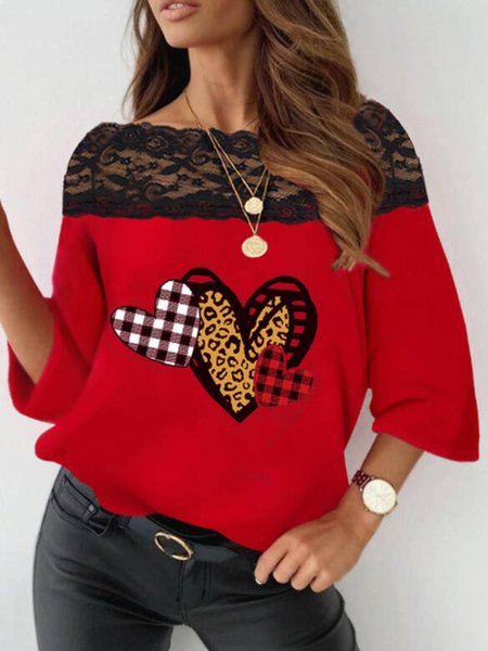 

Maniche Lunghe Stampato Camicie & Top, Rosso, Blouses & Shirts