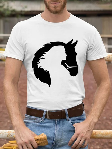 Western Cowboy Style Men's Short-Sleeved T-shirt, White, T-shirts