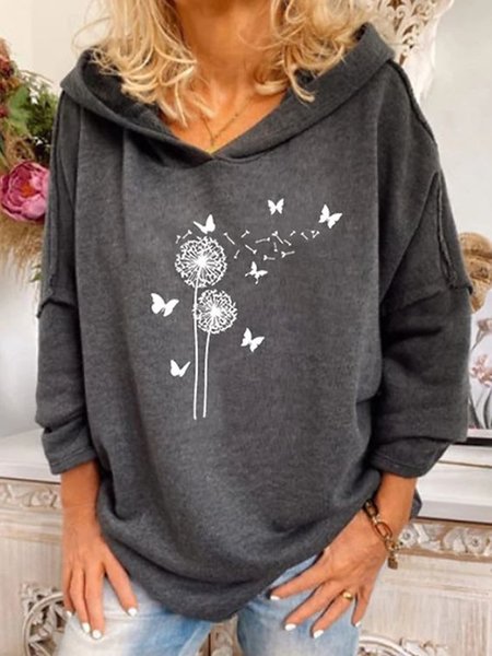 

Gray Dandelion Printed Long Sleeve Casual Fall&Winter Shift Sweatshirt, Hoodies & Sweatshirts