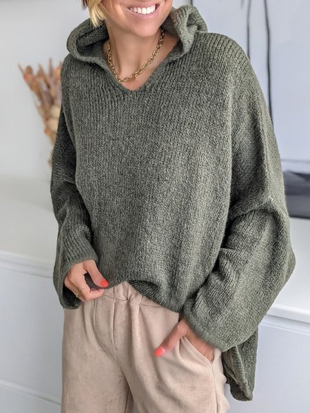 

Hoodie Shift Casual Long Sleeve Sweater, Green, Sweaters