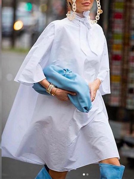 

Stand Collar Long Sleeve Casual Top, White, Blouses and Shirts