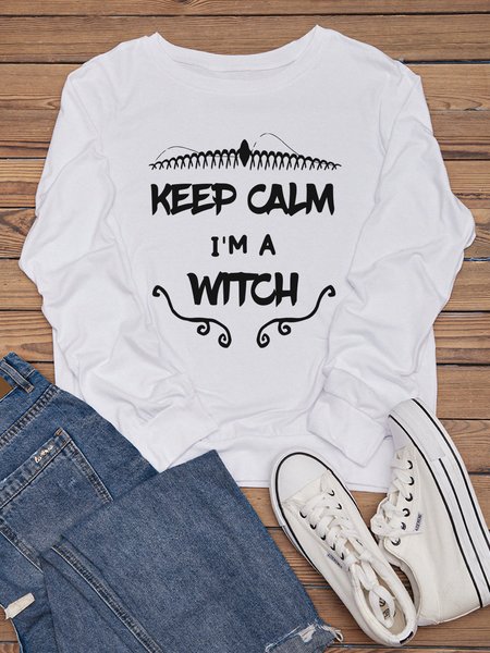 

Keep Calm I'm A Witch Cotton-Blend Crew Neck Casual Sweatshirt, White, Hoodies&Sweatshirts