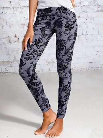 

Floral Sheath Pants, Black, leggings