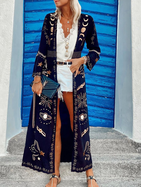 

taglia grande hippie Maniche Lunghe Casuale Cardigan Giubbotto, Blu, Coats & Jackets