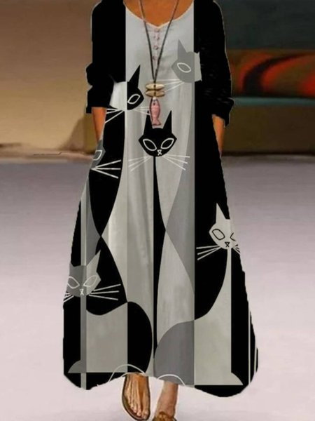 

Long Sleeve Printed Casual Dresses, Multicolor, Dresses