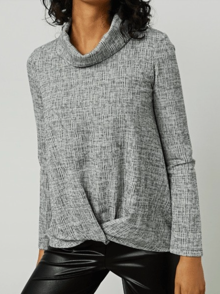 

Fall A-line Long Sleeve Elegant Simple Daily Stand Collar Tops, Gray, Blouses and Shirts