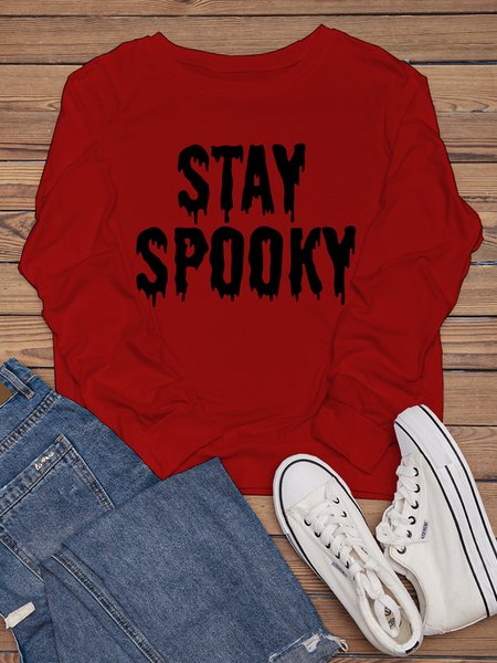 

Stay Spooky Cotton-Blend Casual Long Sleeve Sweatshirt, Red, Hoodies&Sweatshirts