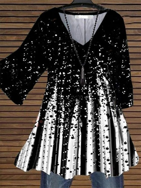 

Casual Printed V neck Shirts & Tops, As picture, Blouses & Shirts