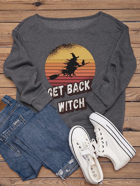 

Get Back Witch Casual Crew Neck Cotton-Blend Sweatshirt, Gray, Hoodies&Sweatshirts