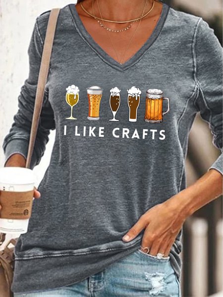 

I like crafts.Fun beer printed V-neck long-sleeved polyester-cotton Sweatshirts, Gray, Hoodies&Sweatshirts